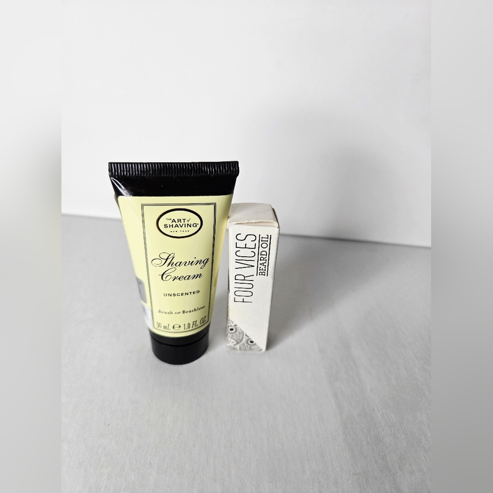 Art of Shaving Unscented Shaving Cream & Four Vices Beard Oil Trial Size Set.